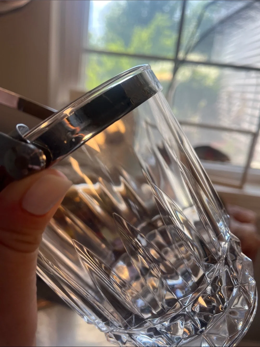 vintage crystal Ice Bucket with Silver Handle - Elegant Home Dining Accessory
